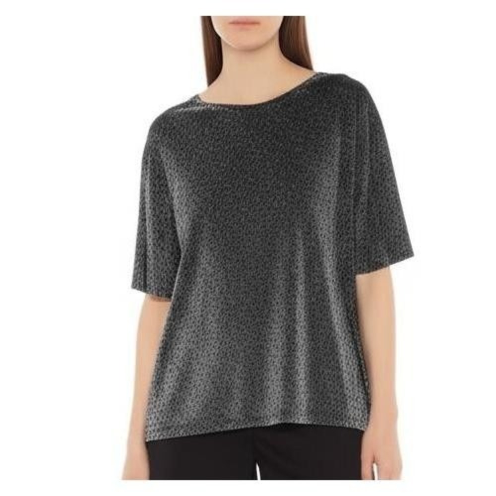 MOD REF Pullover Top Size Medium Black‎ Silver Metallic Loose Fit Sparkle Chic